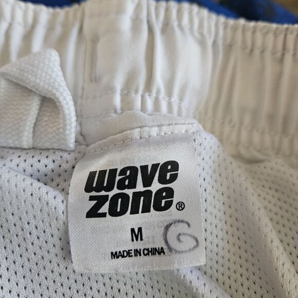 Wave Zone Mens M Blue/Yellow Drawstring Waist Swim Trunks Cargo Pockets Surf - Picture 7 of 8